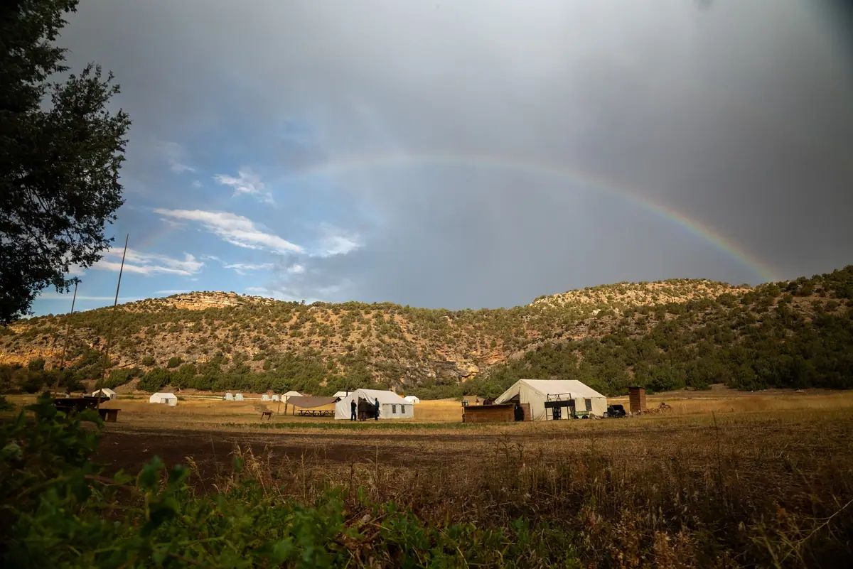 A rainbow over the tent camp at Paintrock Canyon Ranch, Wyoming